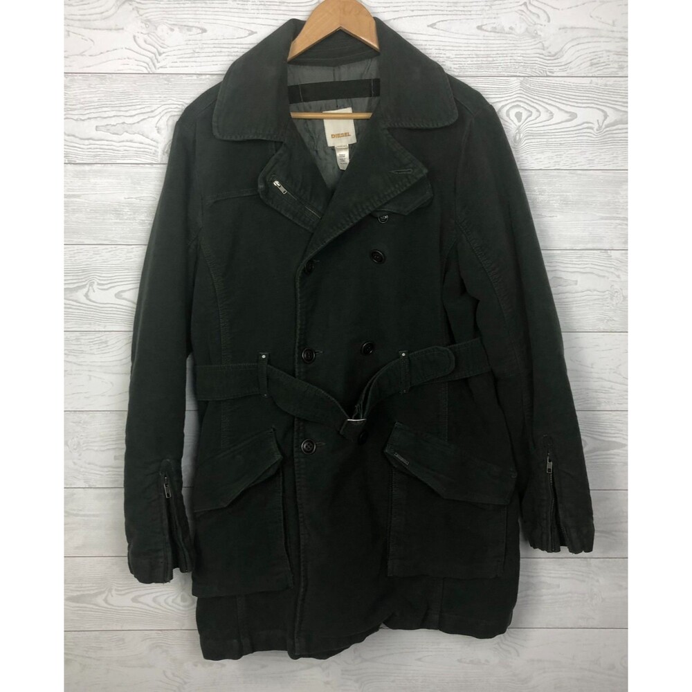 VTG Diesel Women's Belted Double Breasted Coat Military Style Gray Size Medium